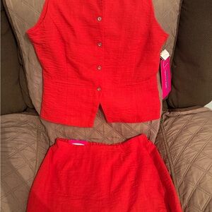 Red Button-Up Vest and Skirt Set